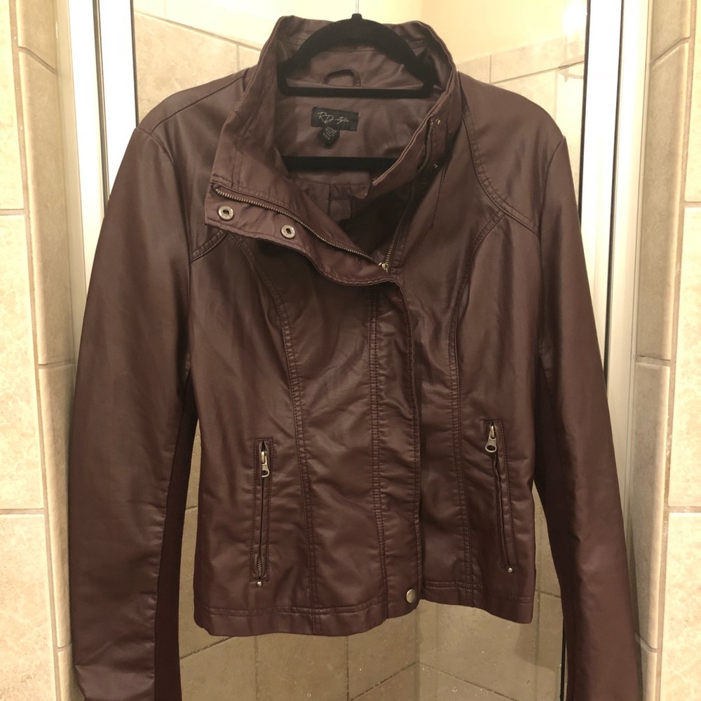 Vegan leather maroon jacket